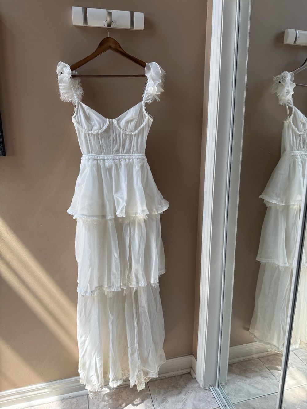 V. Chapman White Tiered Ruffled Maxi Dress
